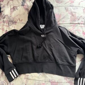 Adidas Black cropped Hoodie with Striped Cuffs